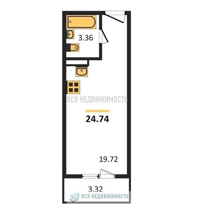 квартира-студия, 24,74кв.м. - изображение