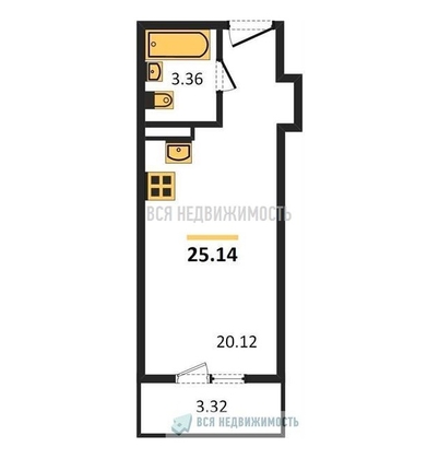 квартира-студия, 25,14кв.м. - изображение