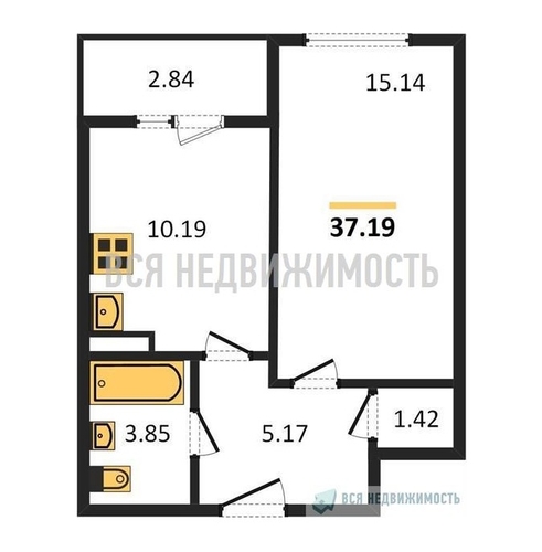 1-комнатная квартира, 37.19кв.м - изображение 0