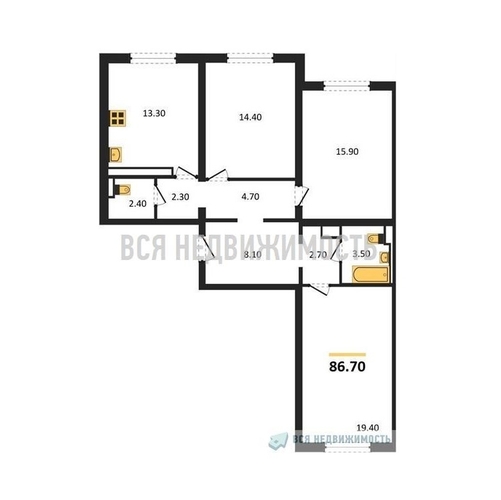 3-комнатная квартира, 86.7кв.м - изображение 0