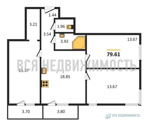 3-комнатная квартира, 79.61кв.м - изображение