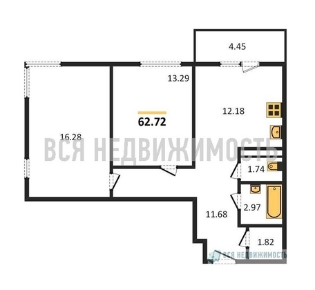 2-комнатная квартира, 62.72кв.м - изображение