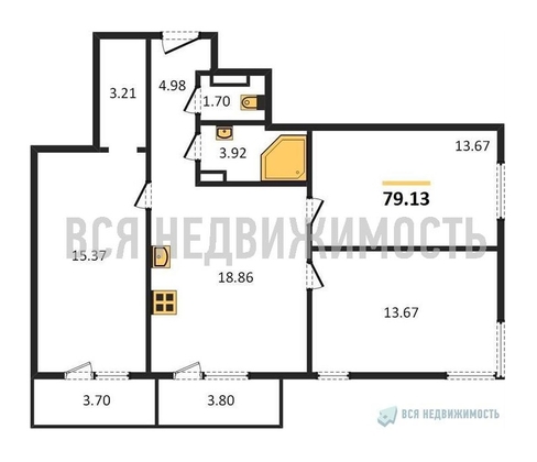 3-комнатная квартира, 79.13кв.м - изображение