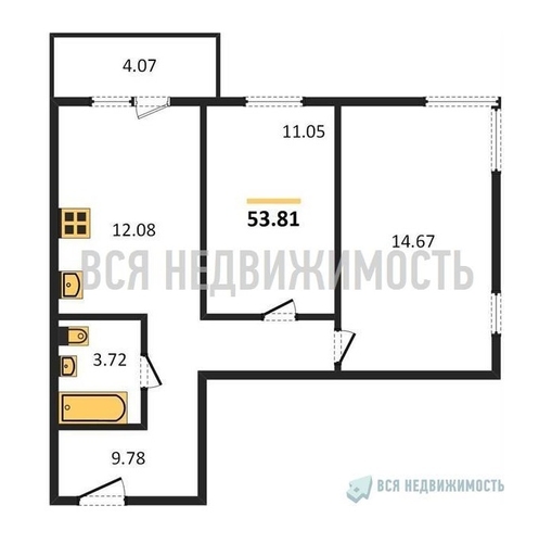 2-комнатная квартира, 53.81кв.м - изображение 0