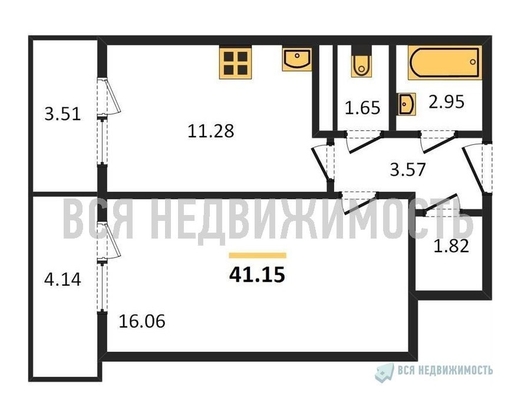 1-комнатная квартира, 41.15кв.м - изображение