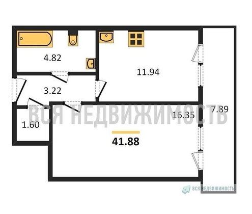 1-комнатная квартира, 41.88кв.м - изображение