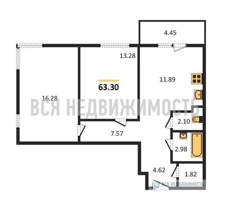 2-комнатная квартира, 63.3кв.м - изображение