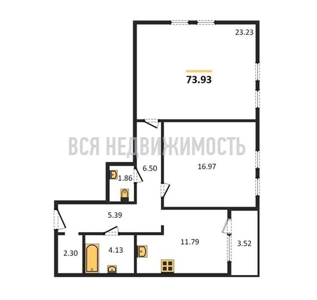 2-комнатная квартира, 73.93кв.м - изображение