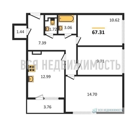 3-комнатная квартира, 67.31кв.м 3-комнатная квартира, 67.31кв.м - изображение 1