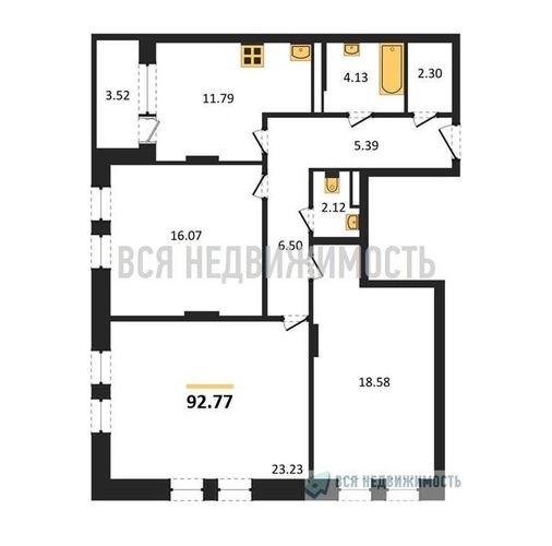 3-комнатная квартира, 92.77кв.м - изображение 0