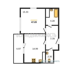 1-комнатная квартира, 47.09кв.м 1-комнатная квартира, 47.09кв.м - изображение 1
