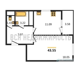 1-комнатная квартира, 43.55кв.м - изображение 1