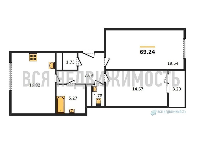 2-комнатная квартира, 69.24кв.м - изображение 0