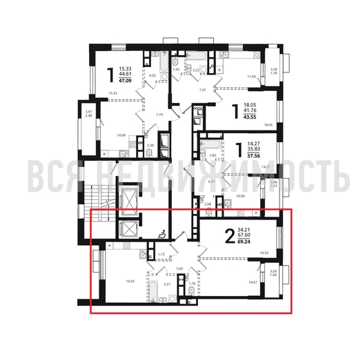 2-комнатная квартира, 69.24кв.м - изображение 1