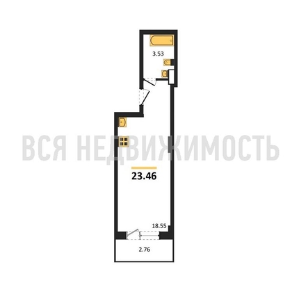 квартира-студия, 23,46кв.м. - изображение