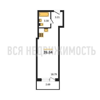 квартира-студия, 26,64кв.м. - изображение