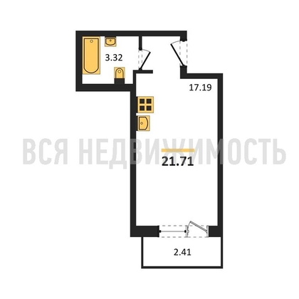 квартира-студия, 21,71кв.м. - изображение