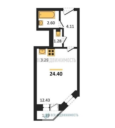 квартира-студия, 24,4кв.м. - изображение