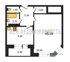 1-комнатная квартира, 43.5кв.м 1-комнатная квартира, 43.5кв.м - изображение 1