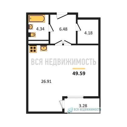 квартира-студия, 49,59кв.м. квартира-студия, 49,59кв.м. - изображение