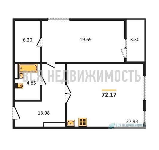 1-комнатная квартира, 72.17кв.м - изображение 0