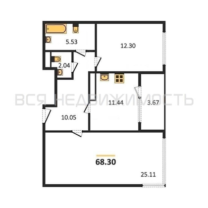 2-комнатная квартира, 68.3кв.м - изображение