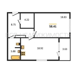 1-комнатная квартира, 58.41кв.м - изображение 1