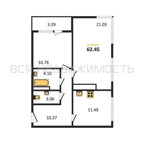2-комнатная квартира, 62.45кв.м - изображение 0