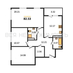 3-комнатная квартира, 82.53кв.м 3-комнатная квартира, 82.53кв.м - изображение 1