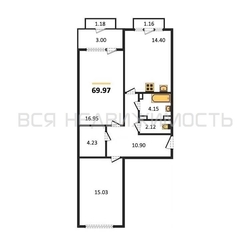 2-комнатная квартира, 69.97кв.м 2-комнатная квартира, 69.97кв.м - изображение 1