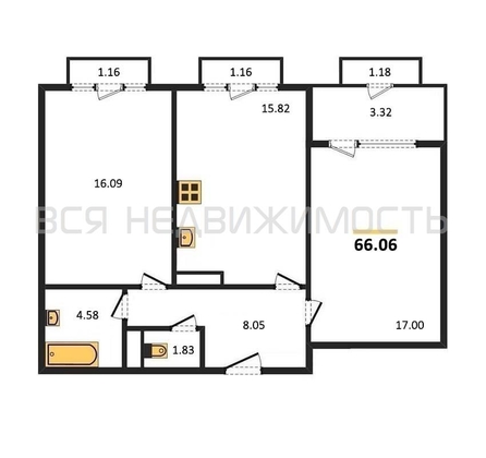 2-комнатная квартира, 66.06кв.м - изображение