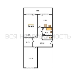 2-комнатная квартира, 64.49кв.м - изображение 1