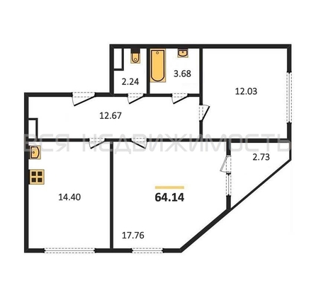 2-комнатная квартира, 64.14кв.м - изображение