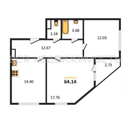 2-комнатная квартира, 64.14кв.м 2-комнатная квартира, 64.14кв.м - изображение 1