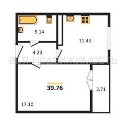 1-комнатная квартира, 39.76кв.м - изображение 1