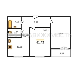 2-комнатная квартира, 61.42кв.м - изображение 1