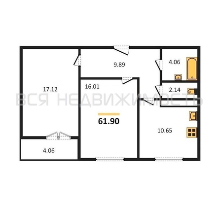 2-комнатная квартира, 61.9кв.м - изображение