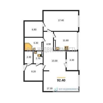 2-комнатная квартира, 92.4кв.м - изображение