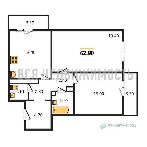 2-комнатная квартира, 62.9кв.м - изображение 0