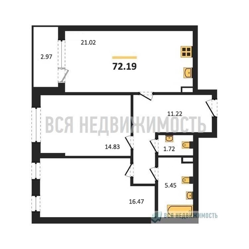 2-комнатная квартира, 72.19кв.м - изображение 0