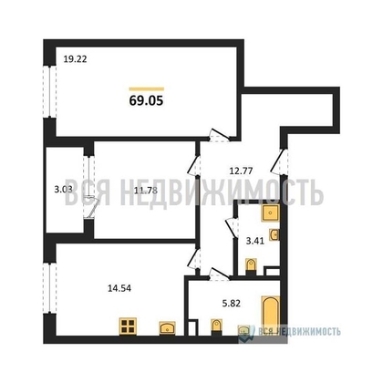 2-комнатная квартира, 69.05кв.м - изображение