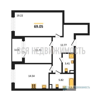 2-комнатная квартира, 69.05кв.м - изображение