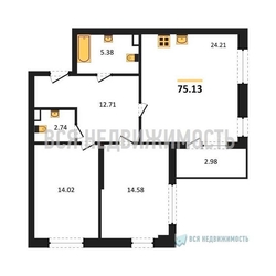 2-комнатная квартира, 75.13кв.м 2-комнатная квартира, 75.13кв.м - изображение 1