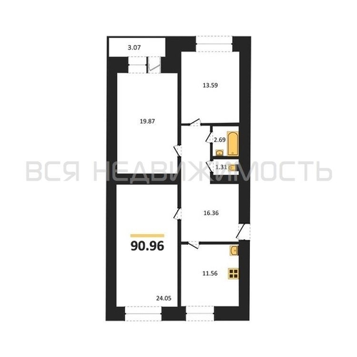 3-комнатная квартира, 91.3кв.м - изображение 0