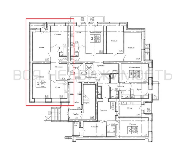 3-комнатная квартира, 91.3кв.м - изображение 1