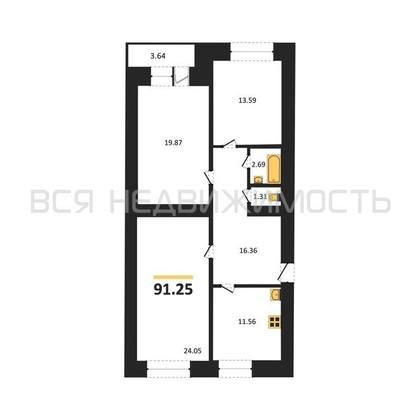 3-комнатная квартира, 92.3кв.м - изображение