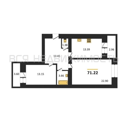 2-комнатная квартира, 71.7кв.м - изображение