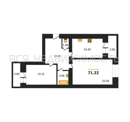2-комнатная квартира, 71.6кв.м 2-комнатная квартира, 71.6кв.м - изображение 1