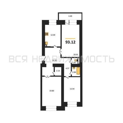 3-комнатная квартира, 94.3кв.м - изображение