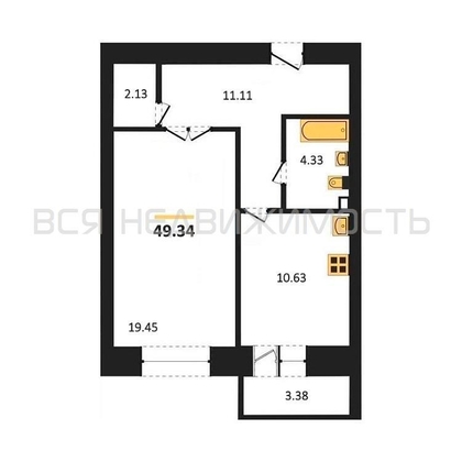 1-комнатная квартира, 49.7кв.м - изображение